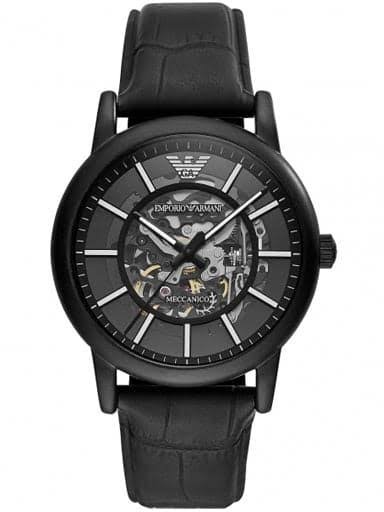 Armani Black Leather Automatic Watch