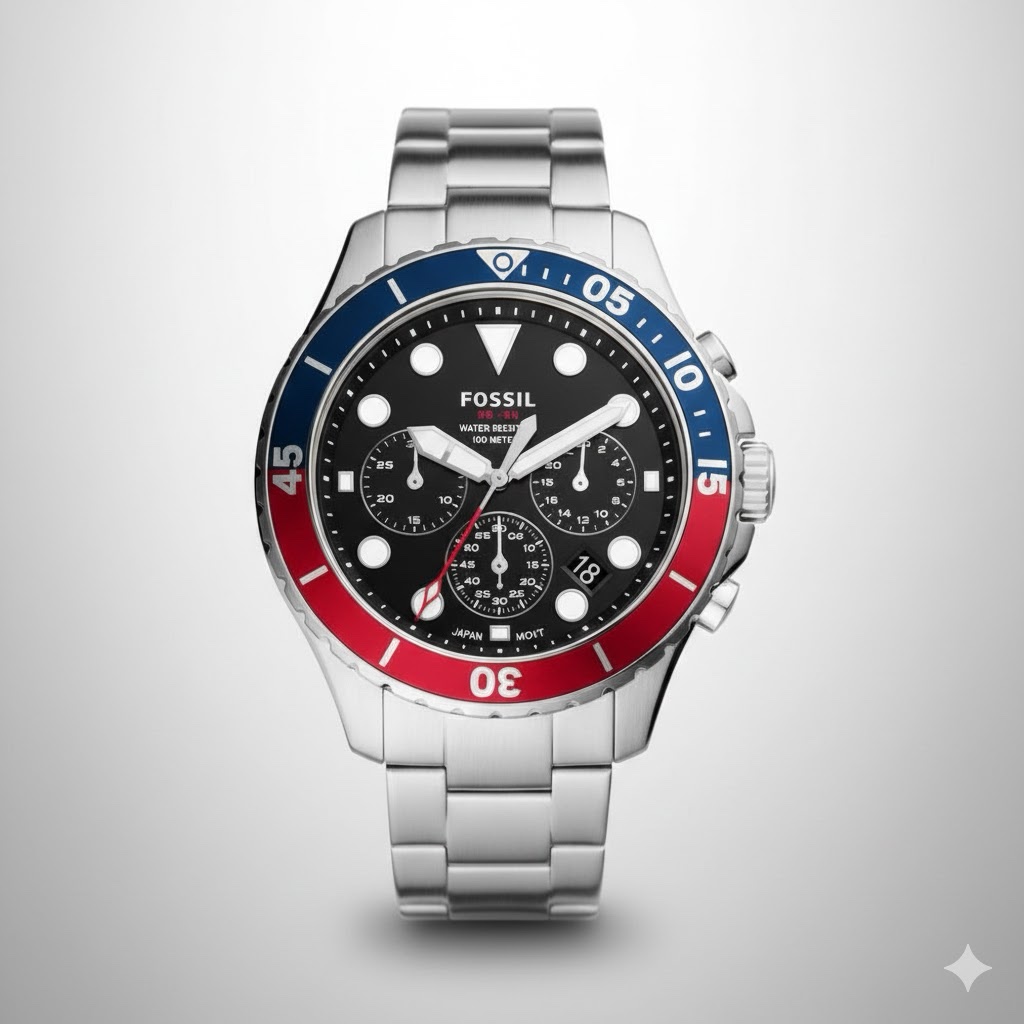 Fossil Fb 03 Silver Red Metal Watch