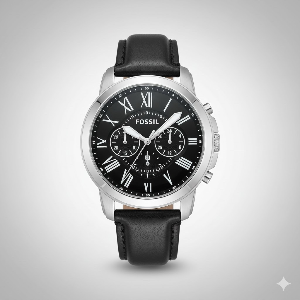 Fossil Grant Leather Belt Black Silver Watch